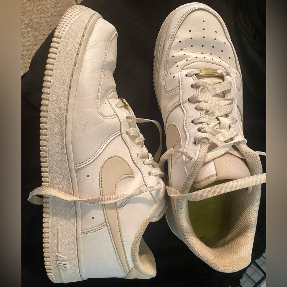 Nike Air Force 1 White and Tan Shoes